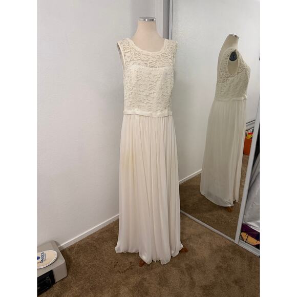 Davids Bridal Wedding dress boho-chic beach bkyard wedding ivory chiffon Plus sz - Picture 6 of 16